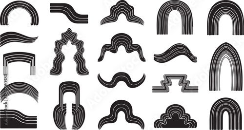 Black line abstract rainbow shapes collection