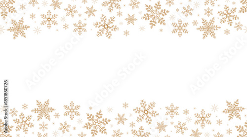 Golden snowflakes background, a banner of falling snowflakes on a transparent background. Vector illustration.