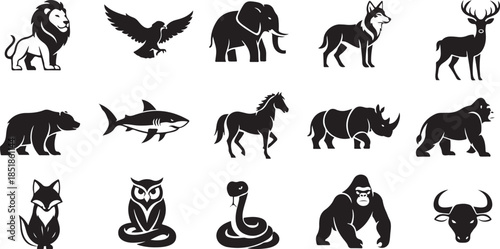 Collection of wild animal silhouettes vector set