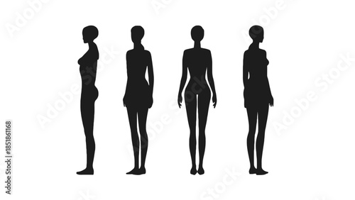Four human female silhouettes shown from different angles against a white background.