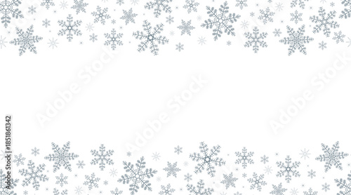 Gray snowflakes background, a banner of falling snowflakes on a transparent background. Vector illustration.