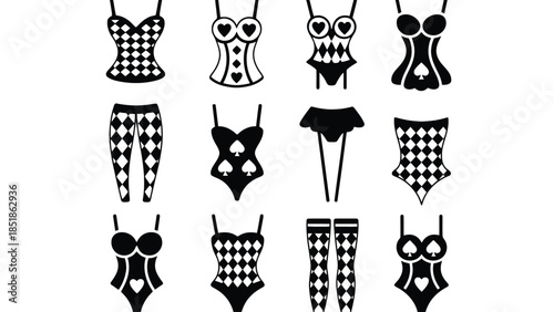A collection of lingerie items with playing card suit designs.