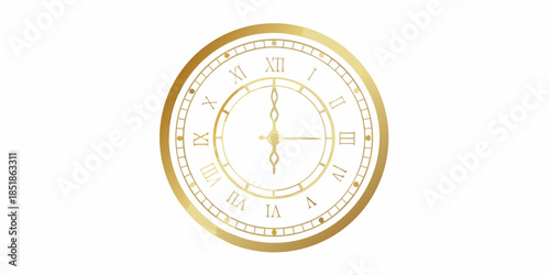 A golden pocket watch displaying roman numerals and hands pointing to noon