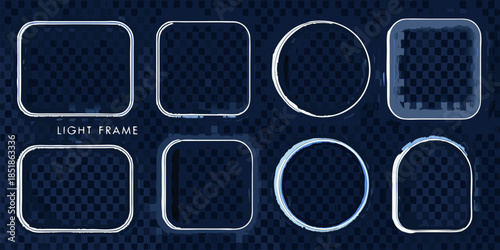 Collection of various light frames and empty borders on a dark background
