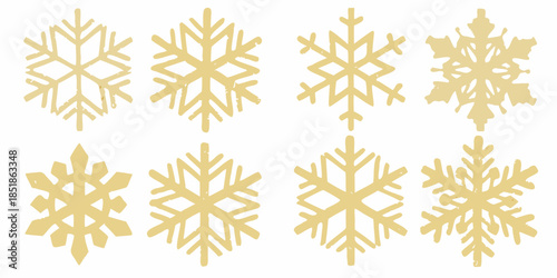 A collection of delicate golden snowflakes in various intricate designs