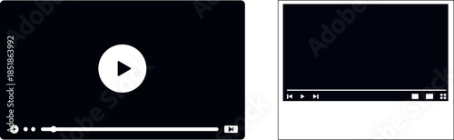 Simple Black Video Player Icons with Play Button - Vector EPS Set