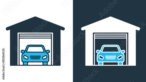 Garage icon set - Blue icon set - Solid icons vector collection - Vector icon set - Line and glyph solid icon set - Icon vector - Flat Design Icon