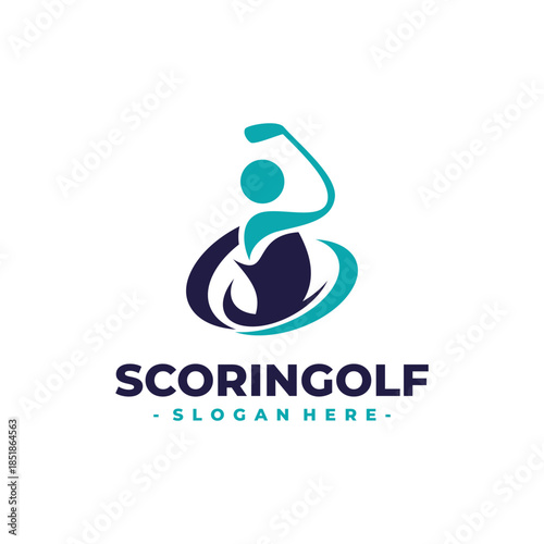 Golf Sports Logo Design Vector. Concept of a golfer swing when hitting the ball.