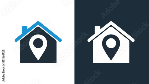 Location house icon set - Blue icon set - Solid icons vector collection - Vector icon set - Line and glyph solid icon set - Icon vector - Flat Design Icon