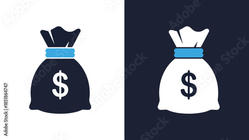 Money bag icons - Blue icon set - Solid icons vector collection - Vector icon set - Line and glyph solid icon set - Icon vector - Flat Design Icon