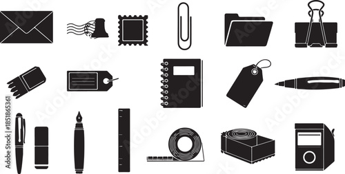 Office and stationery supply icons set