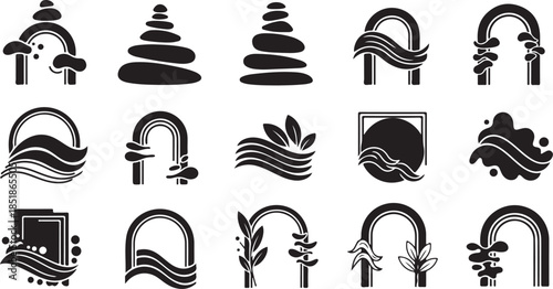 Spa and zen arch icons set vector