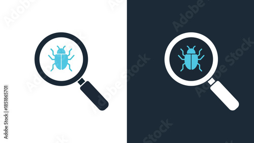 Debugging magnifying glass - Blue icon set - Solid icons vector collection - Vector icon set - Line and glyph solid icon set - Icon vector - Flat Design Icon
