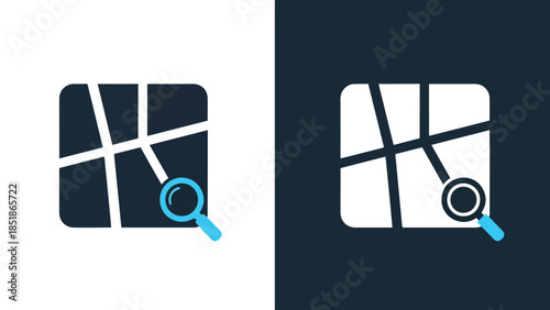 Map search icons - Blue icon set - Solid icons vector collection - Vector icon set - Line and glyph solid icon set - Icon vector - Flat Design Icon