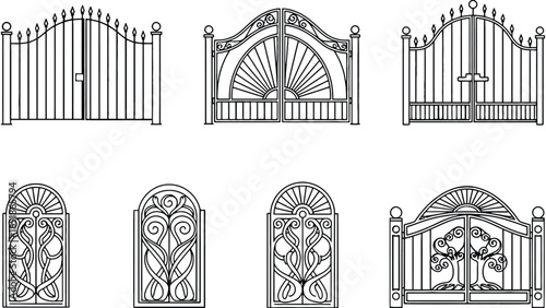 Collection of ornate wrought iron gate designs and decorative panels.
