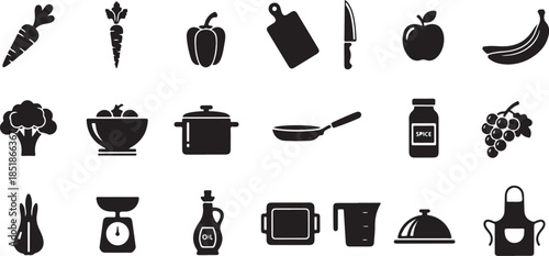 Kitchen cooking food preparation icons set
