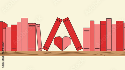 Romantic Bookstore Illustration with Heart Motif