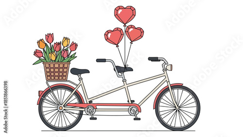 Romantic Bicycle with Flowers and Balloons for Valentine's Day