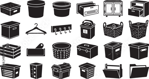 Black and white icons for storage containers