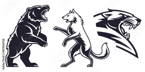 Collection of aggressive snarling bear wolf and panther mascot logo vector graphics