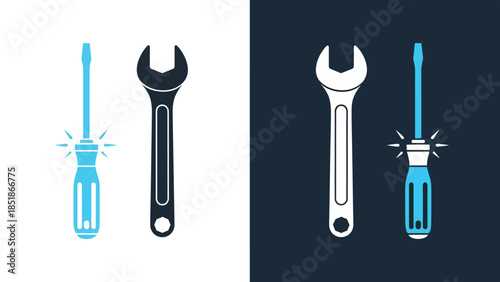 Tools icon set - Blue icon set - Solid icons vector collection - Vector icon set - Line and glyph solid icon set - Icon vector - Flat Design Icon