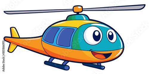 Cute cartoon helicopter character illustration with vibrant colors for children's media projects