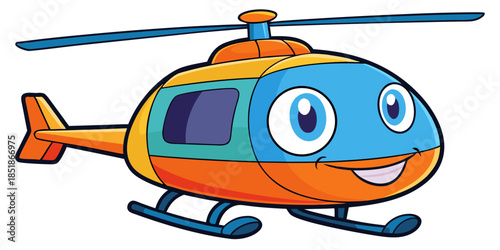 Cute cartoon happy helicopter flying illustration for children's transportation design projects