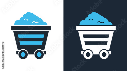 Mining cart icon set - Blue icon set - Solid icons vector collection - Vector icon set - Line and glyph solid icon set - Icon vector - Flat Design Icon