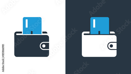 Wallet with credit card - Blue icon set - Solid icons vector collection - Vector icon set - Line and glyph solid icon set - Icon vector - Flat Design Icon