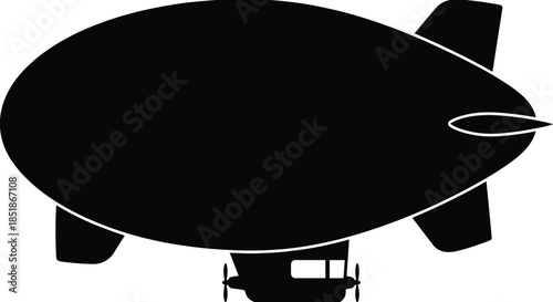 Blimp Silhouette Vector Illustration on White Background – Minimal Black Airship Design for Aviation, Travel, and Retro Themes