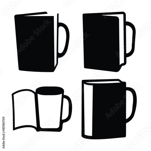 Book and coffee mug icons for reading and learning concepts