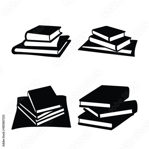 Stacked books silhouette icon collection for education and reading