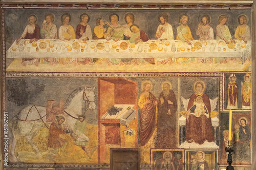 religious decorations and paintings in interior of the church, Italy