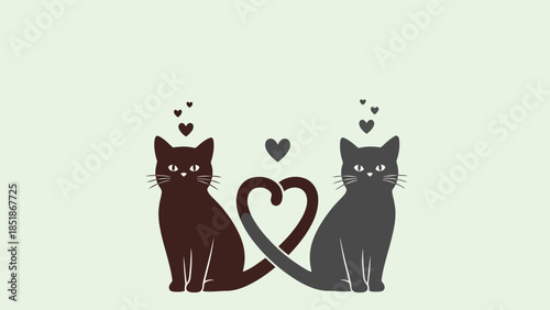 Adorable Cartoon Cats in Love with Heart Motif