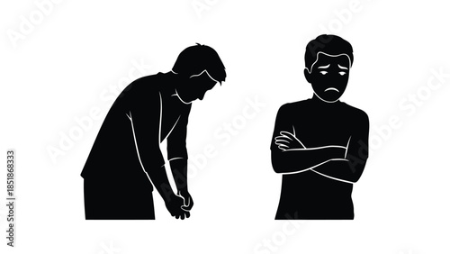 Illustration of two sad or disappointed male figures showing negative emotions in silhouette