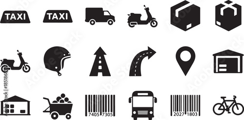 Delivery and transportation icon set for logistics