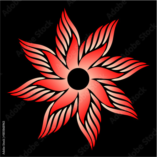 Fiery petals spiral outward like a blazing star, glowing with warmth, strength, motion, passion, and unstoppable radiant energy for all.