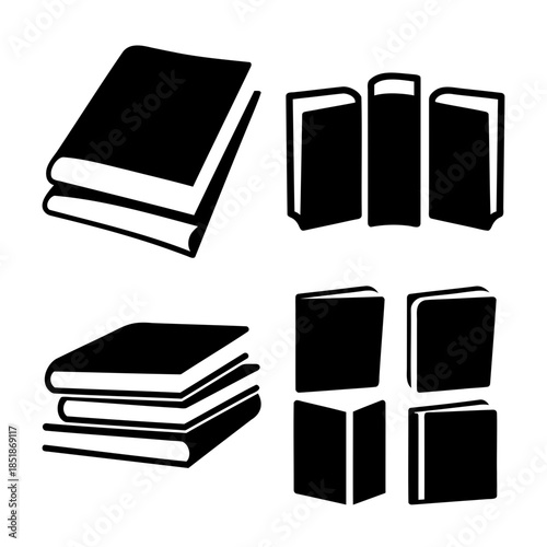 Book icons: stacked, standing, open, perfect for learning