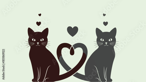 Adorable Romantic Cats Graphic with Heart-Shaped Tails