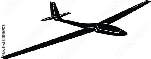 Glider Silhouette Vector Illustration on White Background – Minimal Black Sailplane Design for Aviation, Sport Flying, and Freedom Themes