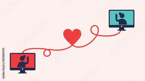 Romantic Connection Through Screens: Digital Love Concept