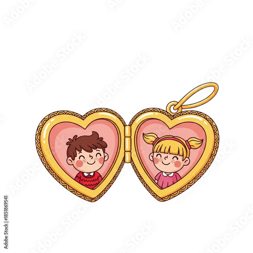 Open Heart Love Locket Cartoon Vector in Cute Valentine Style on white background