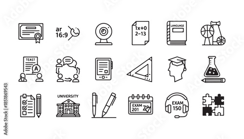 Collection of educational and academic icons for learning and studying
