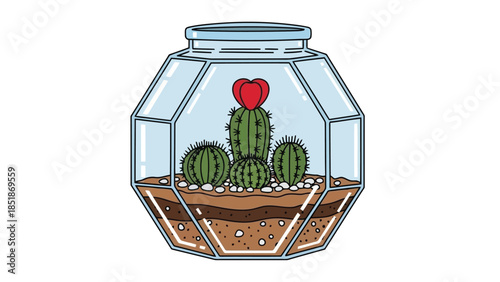 Charming Cactus Terrarium with Heart - Eco-Friendly Decor