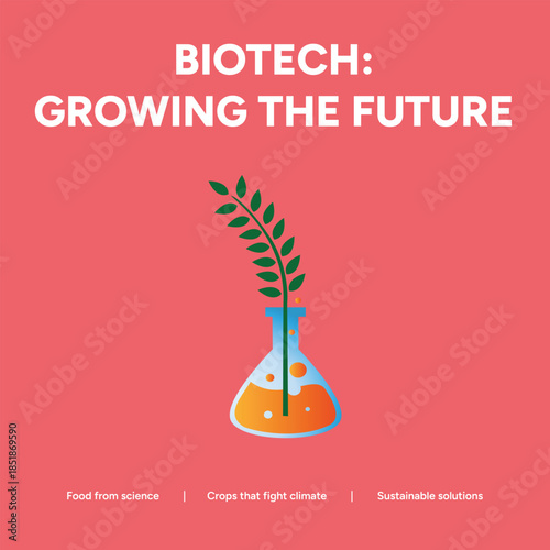 Biotech growing the future with plant in flask, representing sustainable agriculture