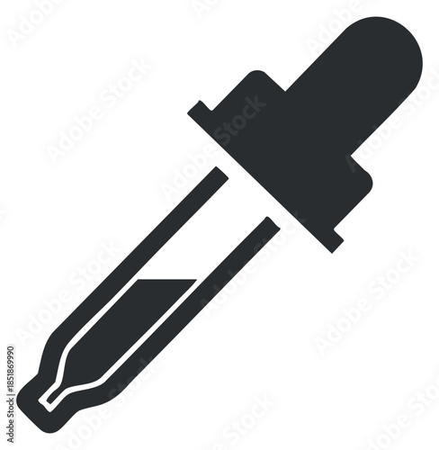A black outline icon of a dropper or pipette in minimalist vector style, suitable for scientific and medical designs