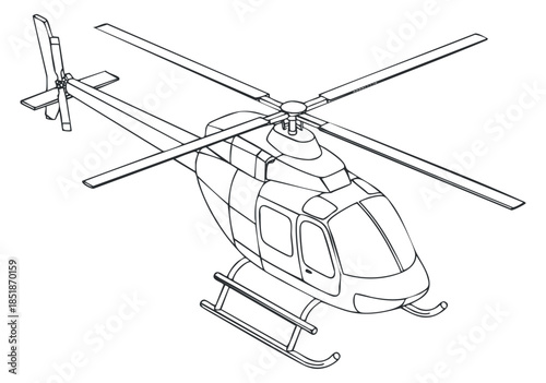 A helicopter in outline vector style, ideal for aviation-themed designs and educational materials