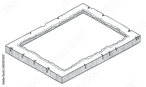 An outline of a rectangular decorative frame in minimalist vector style, suitable for art and design presentations