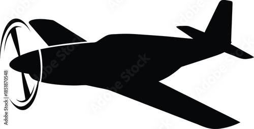 Propeller Plane Silhouette Vector Illustration on White Background – Minimal Black Vintage Aircraft Design for Travel and Aviation Themes