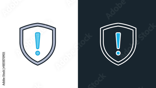 Shield with exclamation mark icons - Blue icon set - Solid icons vector collection - Vector icon set - Line and glyph solid icon set - Icon vector - Flat Design Icon